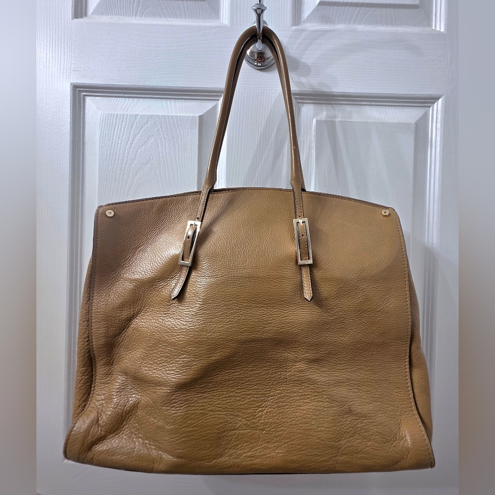 COCCINELLE leather Tote Bag in Tan with Gold Accent. Made in France. - Picture 2 of 4